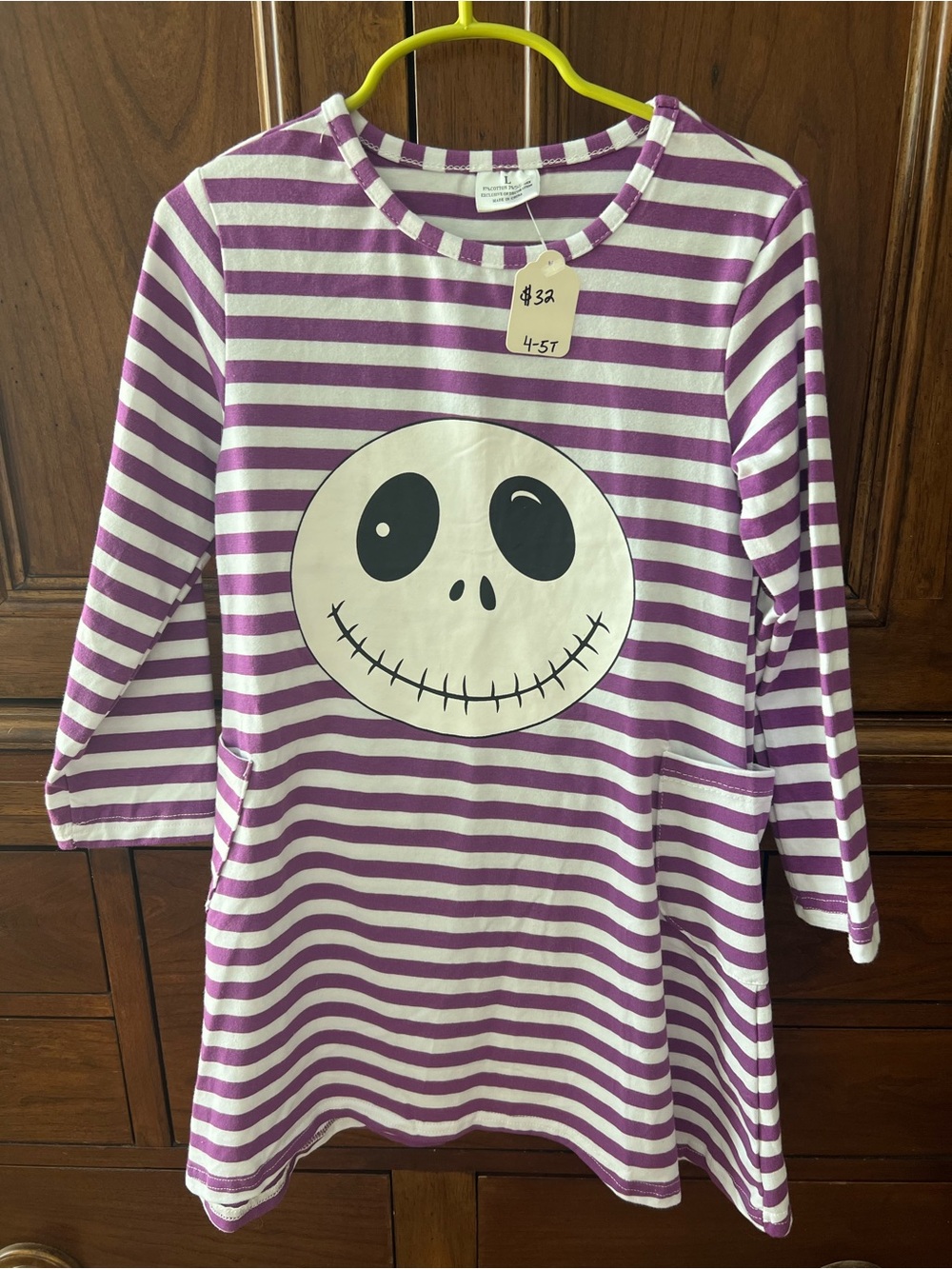 Boutique Kids Purple & White Striped Dress with Face Graphic - Size 4T-5T
